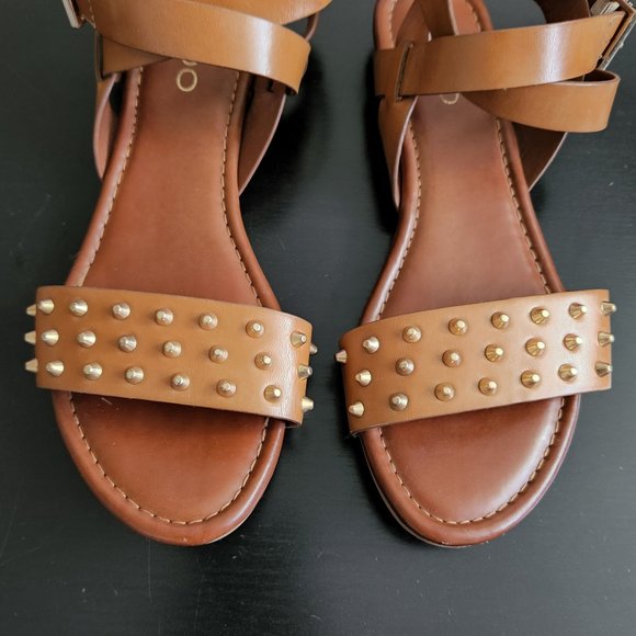 Aldo Women Studded Leather Flat Sandals - Picture 2 of 10